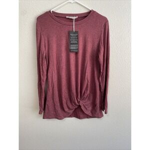Yidarton Womens Medium Twist Front Top Long Sleeve Casual Tee Shirt Burgundy